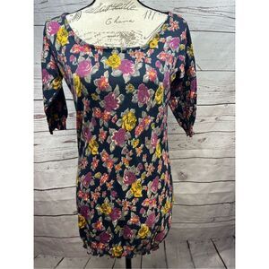 Adolfo Dominguez Floral Print 3/4 Sleeve Scoop Neck Sweater Top Women's Size S